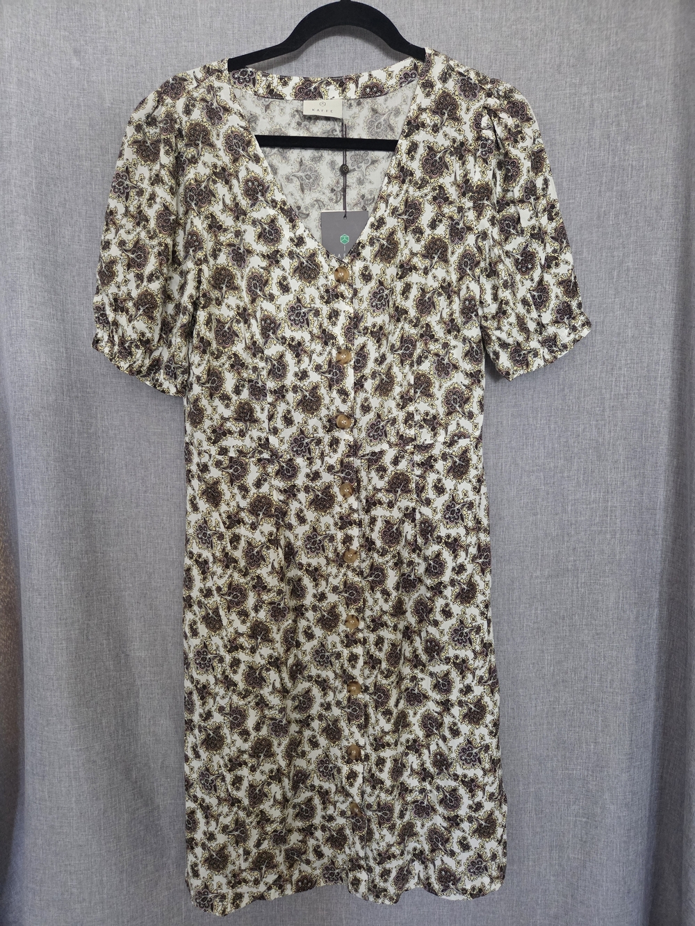 KAFFE Cream and Brown Floral Button-Front Midi Dress